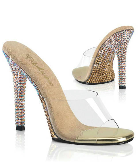 Fabulicious — Mules GALA-01DMM : Strass Bicolores sur Talon et Dessous de Semelle – caramel