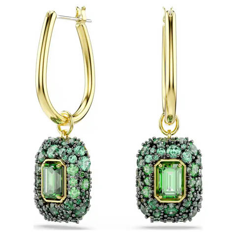 Swarovski — Swarovski Pendants d'oreilles Sublima Taille octogonale, Vertes, Doré à l’or 18 carats (750/1000)