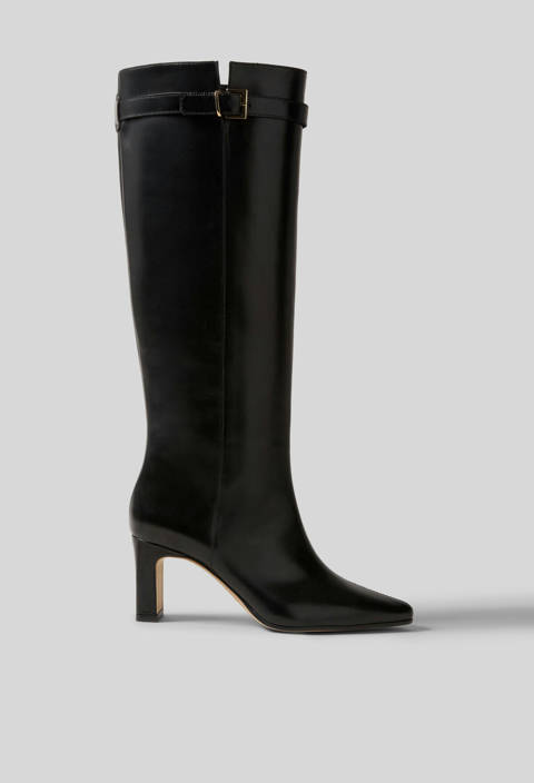 Claudie Pierlot — Bottes hautes cuir lisse ciré – Noir