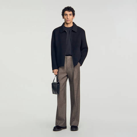 Sandro — Blouson en laine à zip – Noir