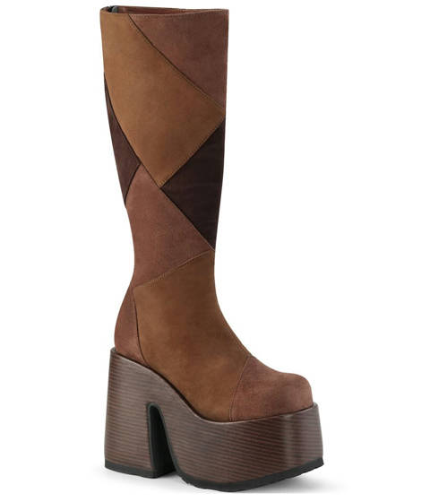 DEMONIA Cult — Bottes rétro à plateforme imitation bois et talon large – Marron
