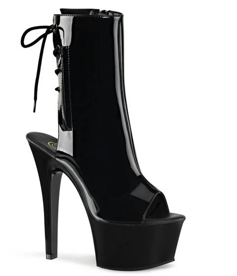 Pleaser — ASPIRE-1018 : Bottines Lacées Open-Toe Pleaser – Noir Vernis