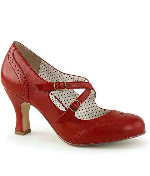 PINUP Couture — Escarpins Mary Jane FLAPPER-35 à Brides Croisées – Rouge Mat