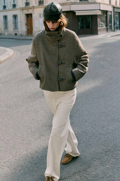Zara — Blouson pied-de-poule à brandebourgs