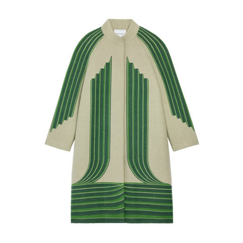 Longchamp — Manteau – Laine jacquard - Vert Héritage