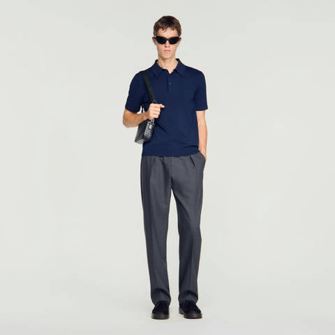 Sandro — Polo en coton et soie – Bleu royal