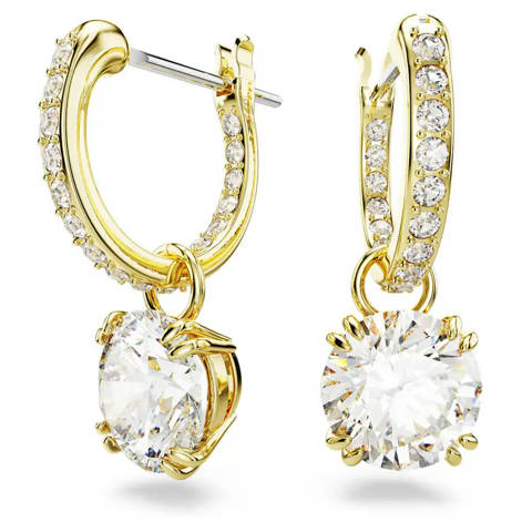 Swarovski — Swarovski Pendants d'oreilles Stilla Taille ronde, Blanches, Doré à l’or 18 carats (750/1000)