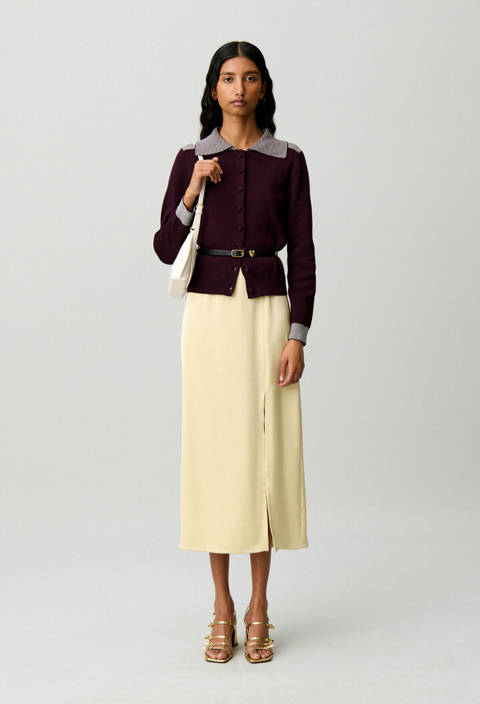 Claudie Pierlot — Cardigan laine col marin rayures – Dark dahlia