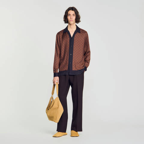 Sandro — Chemise à motif Square Cross – Tabac