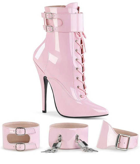 Devious — Bottines Stiletto à Revers Interchangeables DOMINA-1023 Devious – Rose Vernis