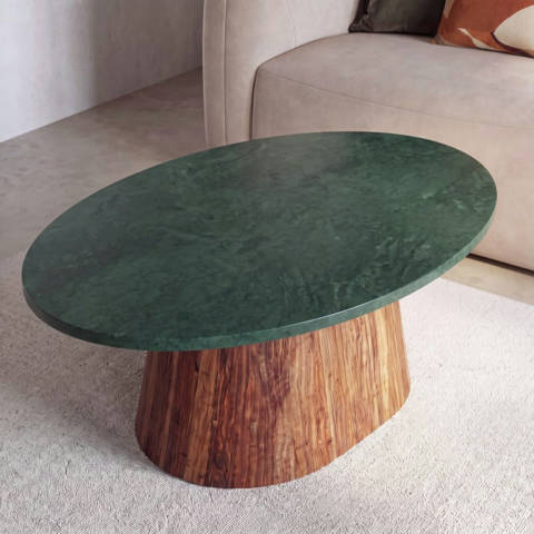 Maisons du Monde — Table basse en marbre vert et acacia massif, L103 cm Alya