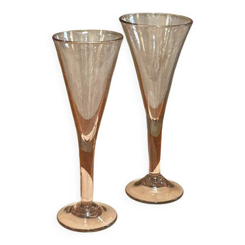 Selency — Duo de flûtes à champagne en verre de Biot