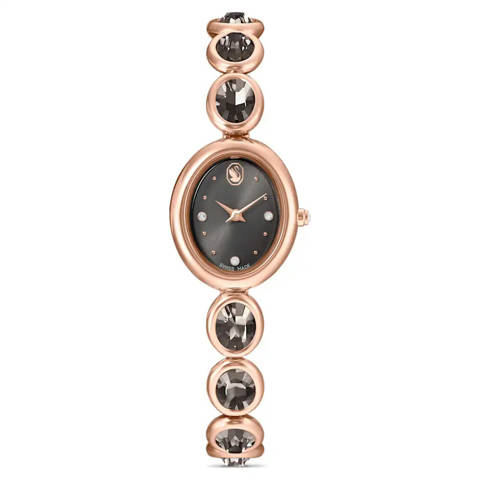 Swarovski — Swarovski Montre Imber oval Fabriqué en Suisse, Bracelet en métal, Noir, Finition or rose