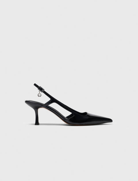 Maje — Escarpins slingback en cuir vernis – Noir