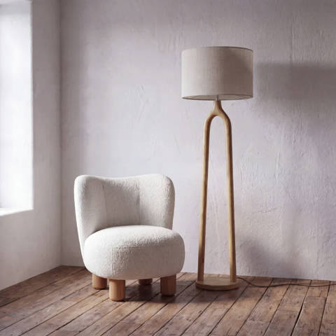 Maisons du Monde — Lampadaire en bois de manguier et abat-jour beige, H168 cm