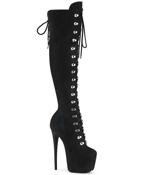 Pleaser — JUBILANT-3012FS : La cuissarde en nubuck noir pour une allure sculpturale