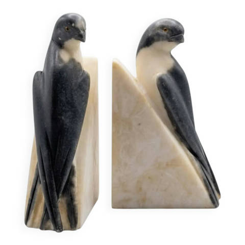 Selency — Serre-livres oiseaux Art déco italiens en albâtre et marbre vintage