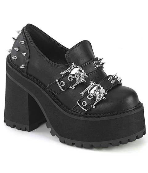 DEMONIA Cult — Mocassins à Plateforme ASSAULT-38 : L'Hybride Punk aux Détails Skulls