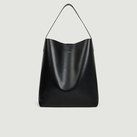 Sandro — Sac hobo en cuir à logo – Noir