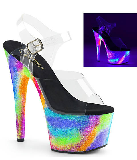 Pleaser — ADORE-708GXY : Sandales Transparentes à Plateforme Galaxie Réactive aux UV
