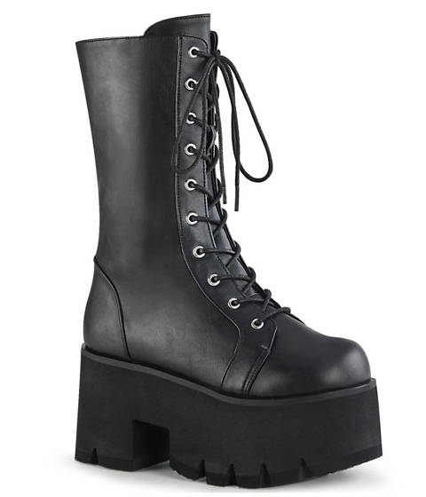 DEMONIA Cult — Bottes gothiques noires à lacets et talon large