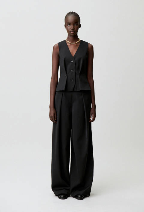 Claudie Pierlot — Pantalon large laine mélangée – Noir