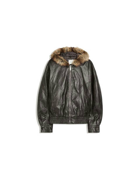Bershka — Blouson similicuir capuche fourrure