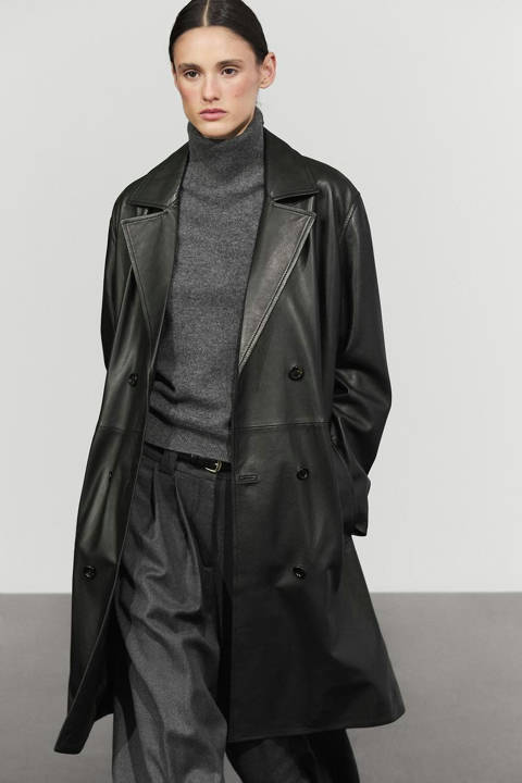Massimo Dutti — Trench long en cuir nappa