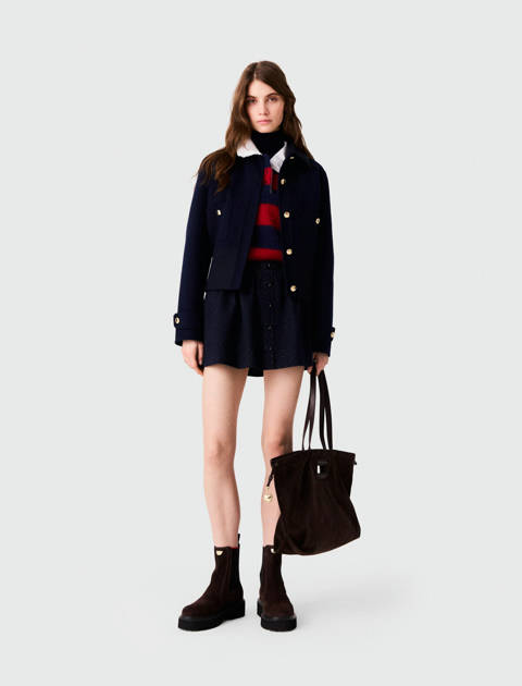 Maje — Blouson court en double face – Marine