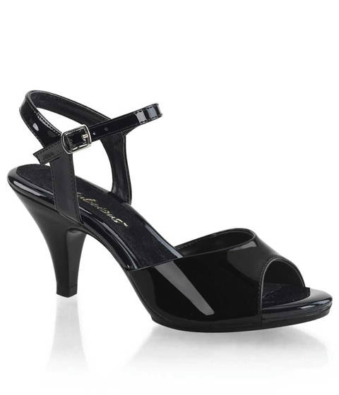 PLEASER Pink Label — Sandales Stilettos BELLE-309 : Le Glamour Verni au Quotidien – Noir Vernis