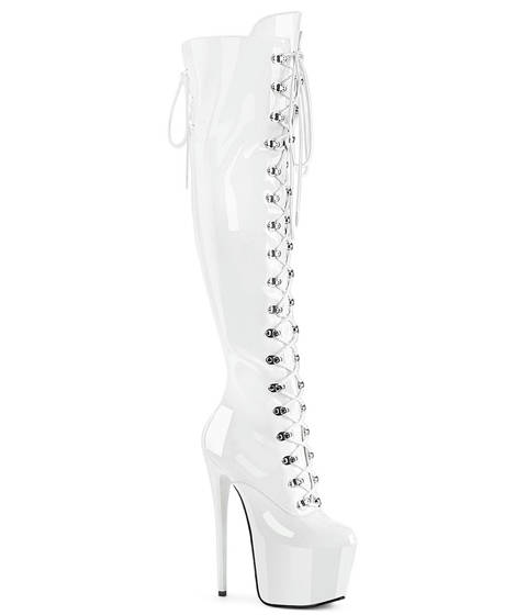 Pleaser — L'Intensité Sublimée : La Cuissarde à Lacets JUBILANT-3012 – Blanc vernis