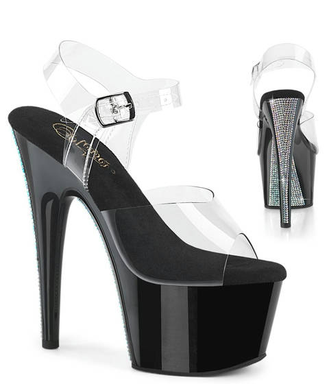 Pleaser — ADORE-708CRS-2 : Sandales Bride Transparente et Talon à Strass Contrastés