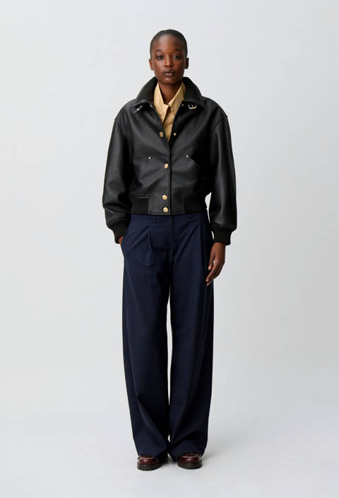 Claudie Pierlot — Blouson bomber cuir – Noir