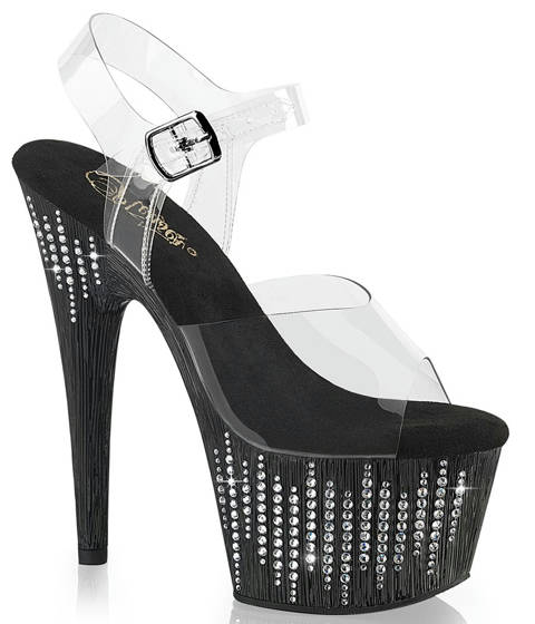 Pleaser — ADORE-708WFRS : Sandales Plateforme Noire à Cascade de Strass