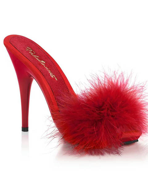 Fabulicious — Mules à Plumes POISE-501F : L'Élégance Marabout LBDHT – Rouge