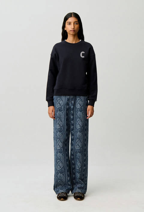 Claudie Pierlot — Sweatshirt coton organique broderie C – Marine