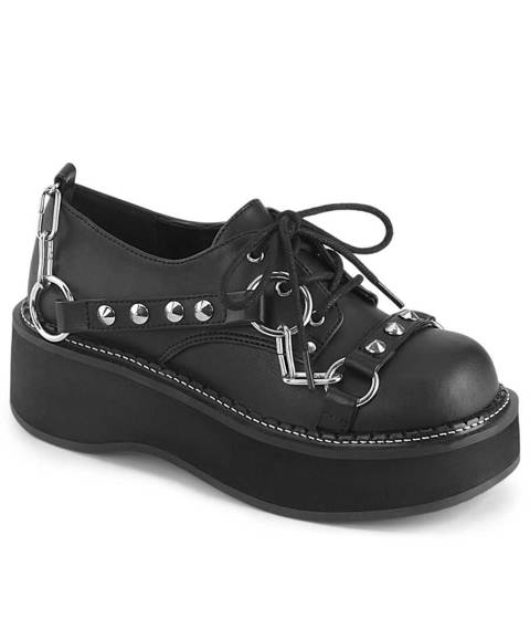 DEMONIA Cult — Chaussures Oxford EMILY-32 à Plateforme, Chaînes et Clous Spikes
