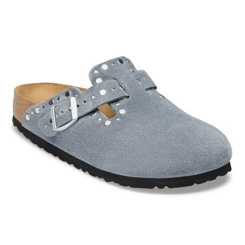 Birkenstock — Boston Rivet Suede Leather – Stone Blue