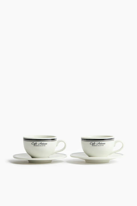 H&M Home — Lot de 2 tasses à cappuccino avec soucoupes – Blanc/noir