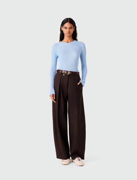 Maje — Pull en maille lurex – Bleu ciel