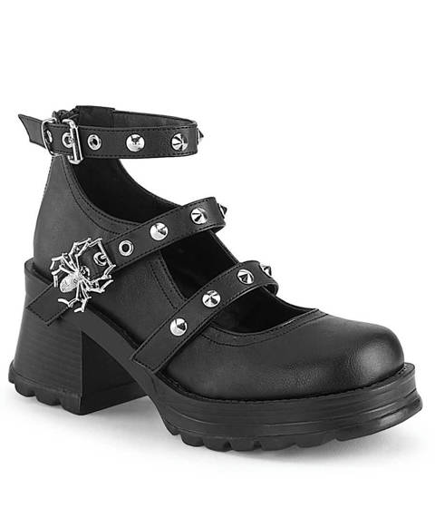 DEMONIA Cult — Mary Jane à Plateforme BRATTY-30 avec Boucle Araignée et Triple Bride