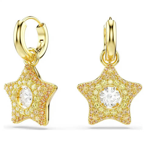 Swarovski — Swarovski Pendants d'oreilles Sublima Taille ronde, Étoile, Multicolores, Doré à l’or 18 carats (750/1000)