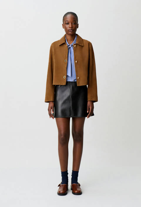 Claudie Pierlot — Veste courte cuir suède – Beige