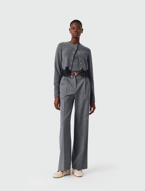 Maje — Twinset avec finitions en dentelle – Gris/noir