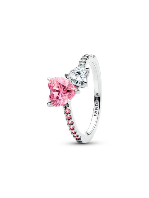 Pandora — Bague scintillante double cœur rose incolore