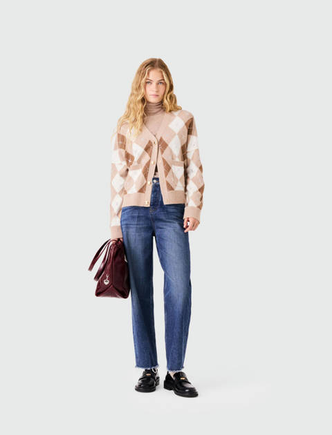 Maje — Cardigan à motif argyle strassé – Beige