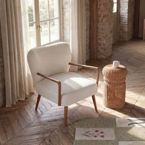 Maisons du Monde — Fauteuil bouclettes blanches et bouleau massif Meyer