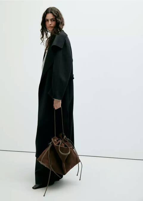 Mango — Manteau laine fait à la main ceinture