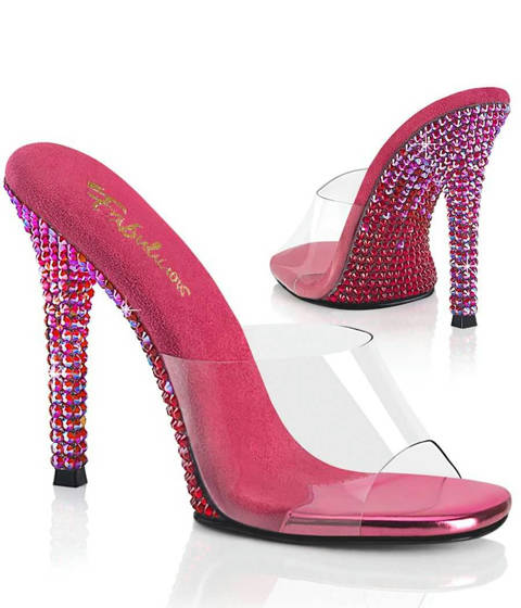 Fabulicious — Mules GALA-01DMM : Strass Bicolores sur Talon et Dessous de Semelle – Fuschia