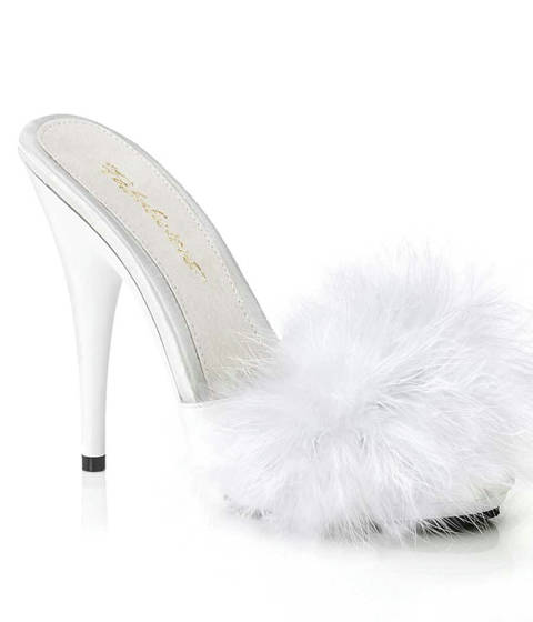 Fabulicious — Mules à Plumes POISE-501F : L'Élégance Marabout LBDHT – Blanc